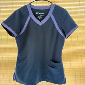 Grey's Anatomy purple and gray scrub set